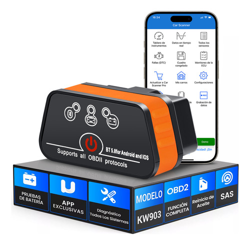 A Escáner Automotriz Mini Obd2 Con Bluetooth Android Ios