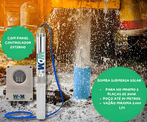 Bomba Submersa Solar Wdm 750w Comando Externo Poço Até 90m