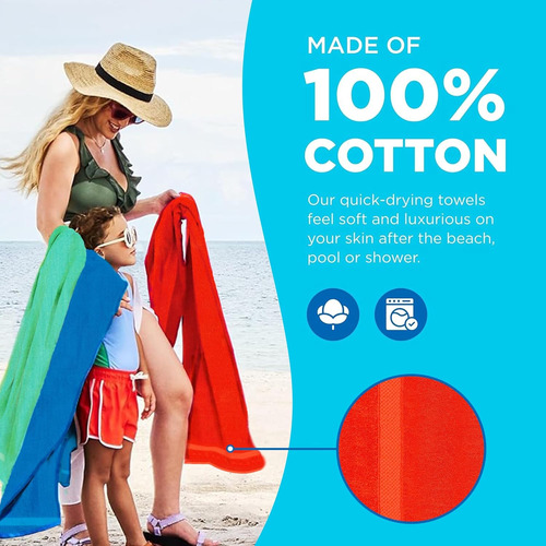 Kaufman - Toallas De Playa Multicolores 100% Algodón, 6 Colo