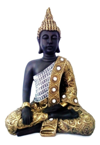 Escultura Estatua Buda Dorado  Sentado  39 Cm Decoración 