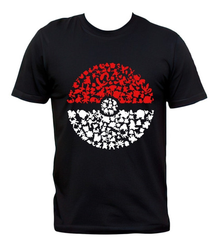 Remera Negra Pokémon Pokébola Animé 100% Algodon