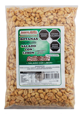 Cacahuate Salado Con Limón Tostado Botanas Anzures 1 Kg