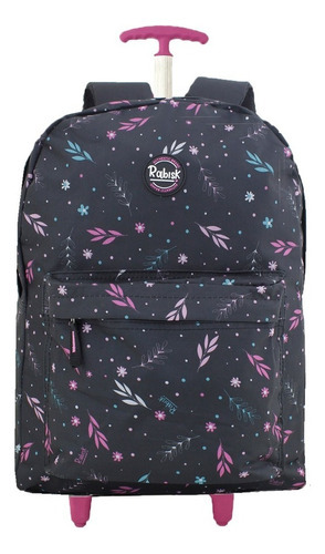 Mochila Rodinha Meninas Resistente Estampa Florada Rabisk Cor Preto