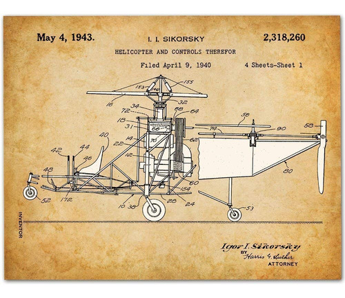 Impresin De Patente De Helicptero: Decoracin Clsica De Avion