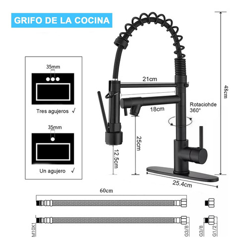 Grifo Monomando Fregadero Llave Mezcladora Tarja Cocina Acabado Mate Color Negro