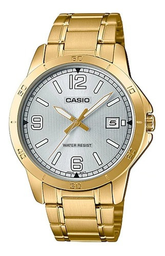 Reloj Casio Caballero Plata Mtp-v004g-7b2udf Color de la correa Dorado Color del bisel Dorado Color del fondo Plateado