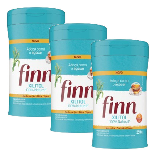 Kit 3 Adoçante Finn Xilitol Em Pó Pote 250g