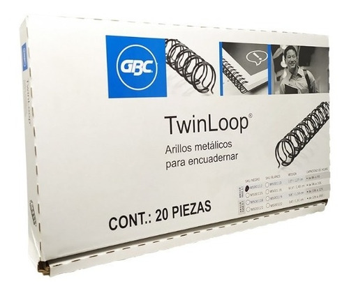 Arillo Metálico Gbc Twin Loop Negro Caja Con 20 Pzs De 9/16 