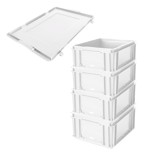 Storage Compat 6422a 4 Contenedores Plásticos Apilables 60x40x22 Con Tapas Color Blanco