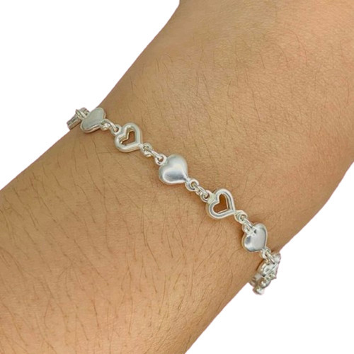 Pulsera Corazones Combinado De Plata 925 Femenino Ps 046 