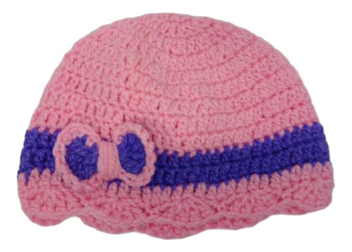 Gorro Infantil Nena Tejido Crochet +6 Pompóm Moño Oreja Edu