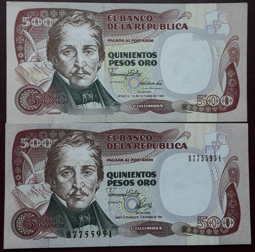 Colombia Duo De Billetes De 500 Pesos Diferente Diseño.