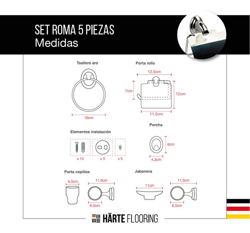 Set Kit De Baño 5 Piezas Accesorios Completo Cromado Kübel