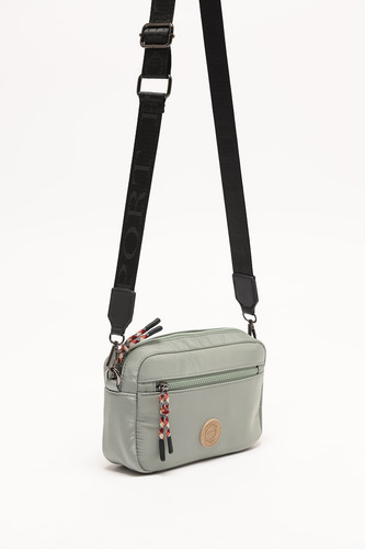 Bandolera Sporty Con Logo Bordado Mujer Portsaid Acabado De Los Herrajes Plata Color Military Correa De Hombro Negro Diseño De La Tela Liso