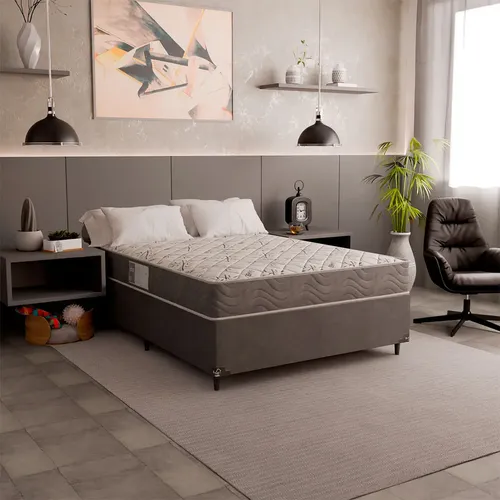 Cama Box Viúva + Colchão D33 One Face - Suede Cinza