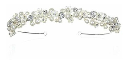 Diademas - Samky Faux Pearl Flower Crystal Diadema Nupcial B