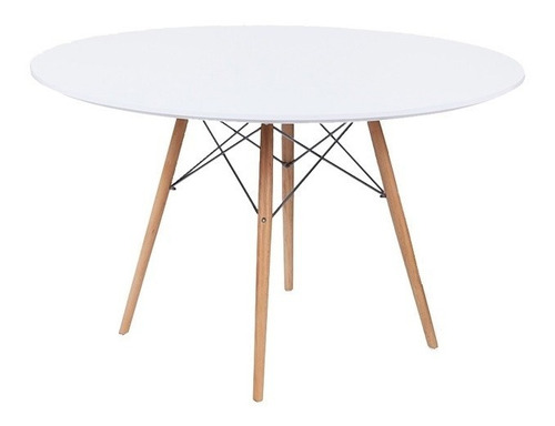 Imagen 1 de 10 de Mesa Dsw Eames Redonda Blanca Madera 120cm Outlet