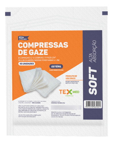 Compressa De Gaze Estéril Texmed 11 Fios 100 Envelopes