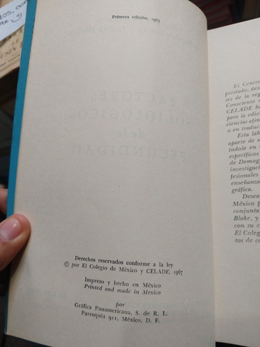 Factores Sociologicos De La Fecundidad Ronald Freedman (Usado)