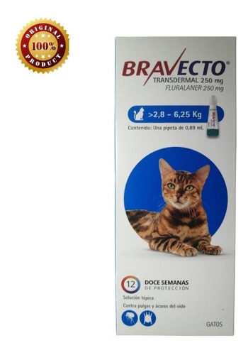 Bravecto Pipeta Gato 2,8 - 6,25 Kg Anti Pulgas Y Ácaros