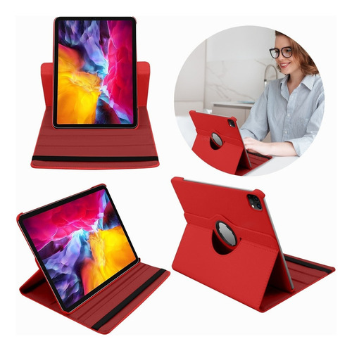 Funda Giratoria Para iPad Air 10.9 5 Gen 2022 A2588 Carpeta Color Rojo