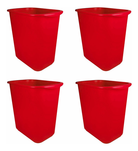 Pack De 4 Cestos Rectangulares 13 L Color Rojo