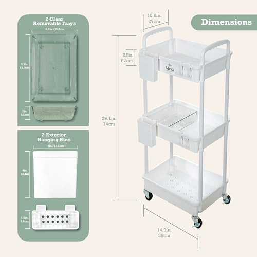 Carrito De Utilidad De Plástico De 3 Niveles Con Ruedas Gira