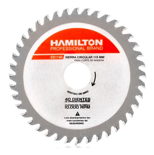 Disco Amoladora Madera Hamilton 115mm 40 Dientes .ha