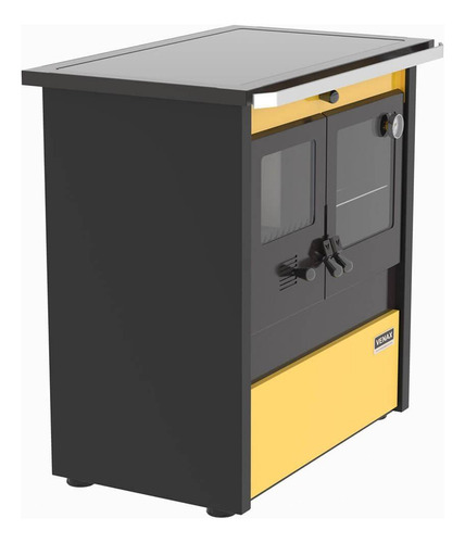 Fogão Lenha Venax N1 Corbusier Dupla Combustão Amarelo Vidro