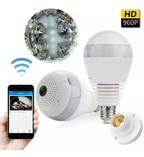 Imagen 2 de 4 de Lampara Led Espía Cámara Hd 360°sensor De Movimientos Alarma