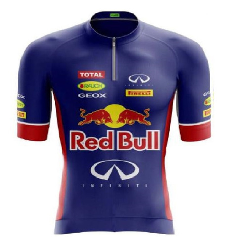 Camisa Ciclismo Equipe Red Bull Azul Vermelha Bolsos Curta