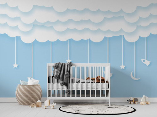 Papel Parede Baby Linda Decor Infantil Céu Nuvens Estrelas 2