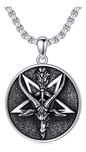 Collar Baphomet De Plata De Ley 925 Con Colgante De Cabra De