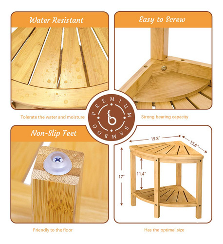 Banco De Ducha Bamfan, Taburete Impermeable De Bambú Con Est