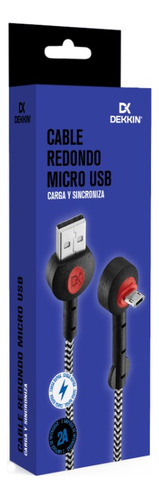 Cable Redondo 90º Micro Usb Dekkin Carga Rápida 1.2m Ca313 Color Negro/Rojo
