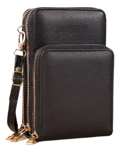 Cartera Bandolera Porta Celular 3 Compartimientos Negra