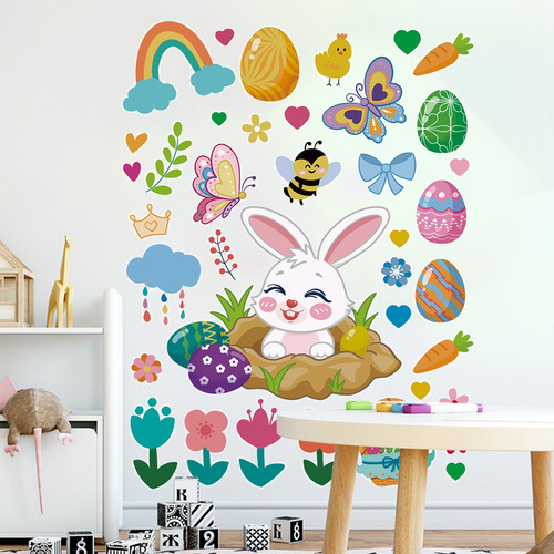 Pegatinas De Pascua, Huevos De Conejo Y Rábanos, Combinación