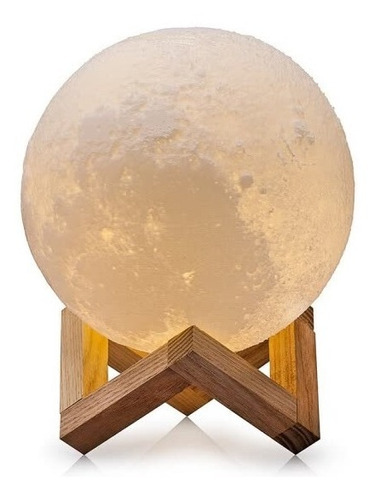 Lampara Luna Grande 3d Colores Recargable + Base Madera