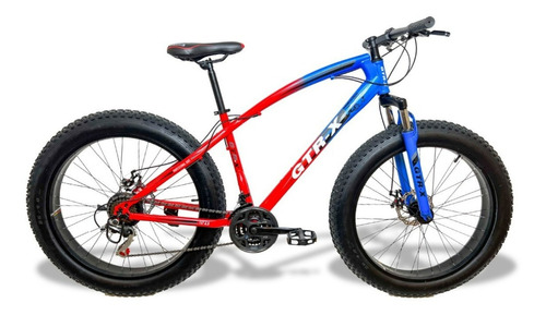 Mountain bike GTR-X Fat Bike aro 26 17" 21v freios de disco mecânico câmbios Shimano Tourney TZ510 y Shimano Tourney TZ400 cor vermelho/azul com descanso lateral
