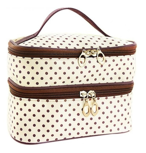 Cosmetiquera Doble Neceser Maquillaje Dama Bolsa Color Crema