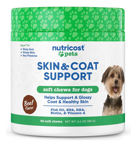 Nutricost Soporte Piel Y Pelaje De Perros 60 Chews Sabor Res