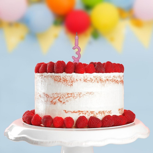 Vela De Aniversário Número Rosa Bebe Nº 3 Caixa Com 10 Un.