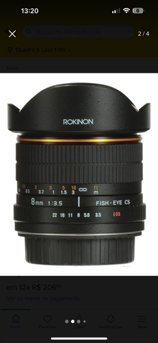 Lente Rokinon 8mm F/3.5 Fisheye Rokinon Preto (Usado)