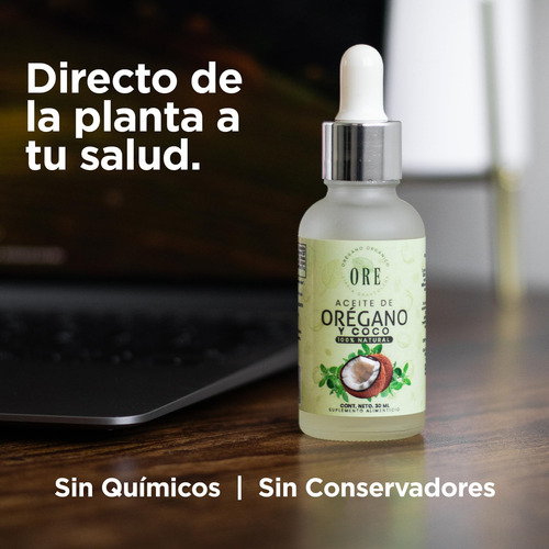 Ore Aceite De Oregano Y Coco 100% Natural Organico 30 Ml