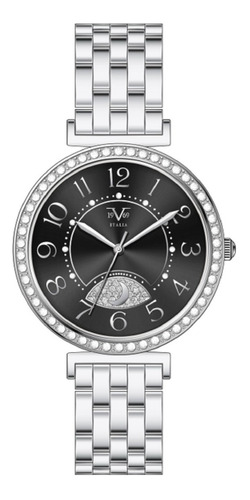 Reloj De Mujer V1969 Italia Plateado Tablero Números Negro