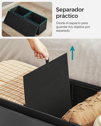 Songmics Banco Otomano De Almacenamiento Plegable Negro Liso