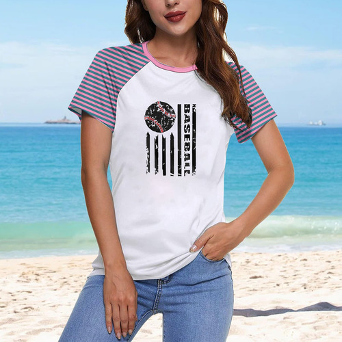 Top Casual De Moda Para Mujer Estampado Redondo Con Cuello A