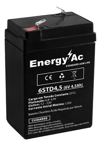 Bateria Energy-ac Vrla  Agm Eac-6std4,5  6v 4,5 Ah