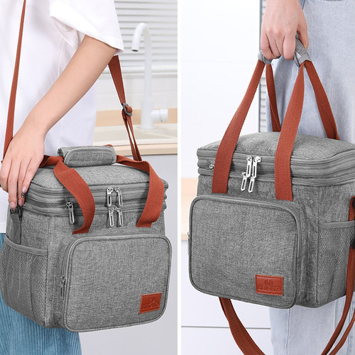 Banna Lonchera Térmica 2 En 1 17l Bolsa De Almuerzo Portátil De Una O Dos Capas Correa De Hombro Desmontable Y Ajustable Mantiene El Calor Y El Frío Durante Mucho Tiempo Gris