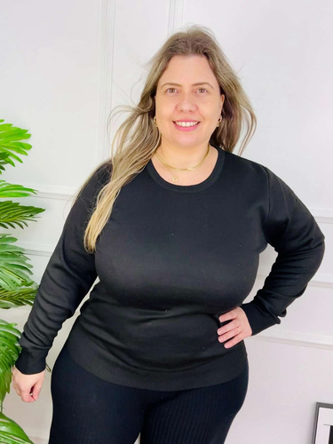 Imagem 2 de 4 de Blusa Suéter Feminino Gola V Trico - Plus Size - G1 G2 G3